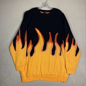 Sapnap Sweater Womens XL Orange Yellow Black Flames Dream Pullover Oversized